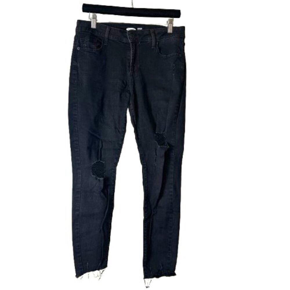OLD NAVY Rockstar Skinny Ankle Distressed Black Denim Jeans Size 10